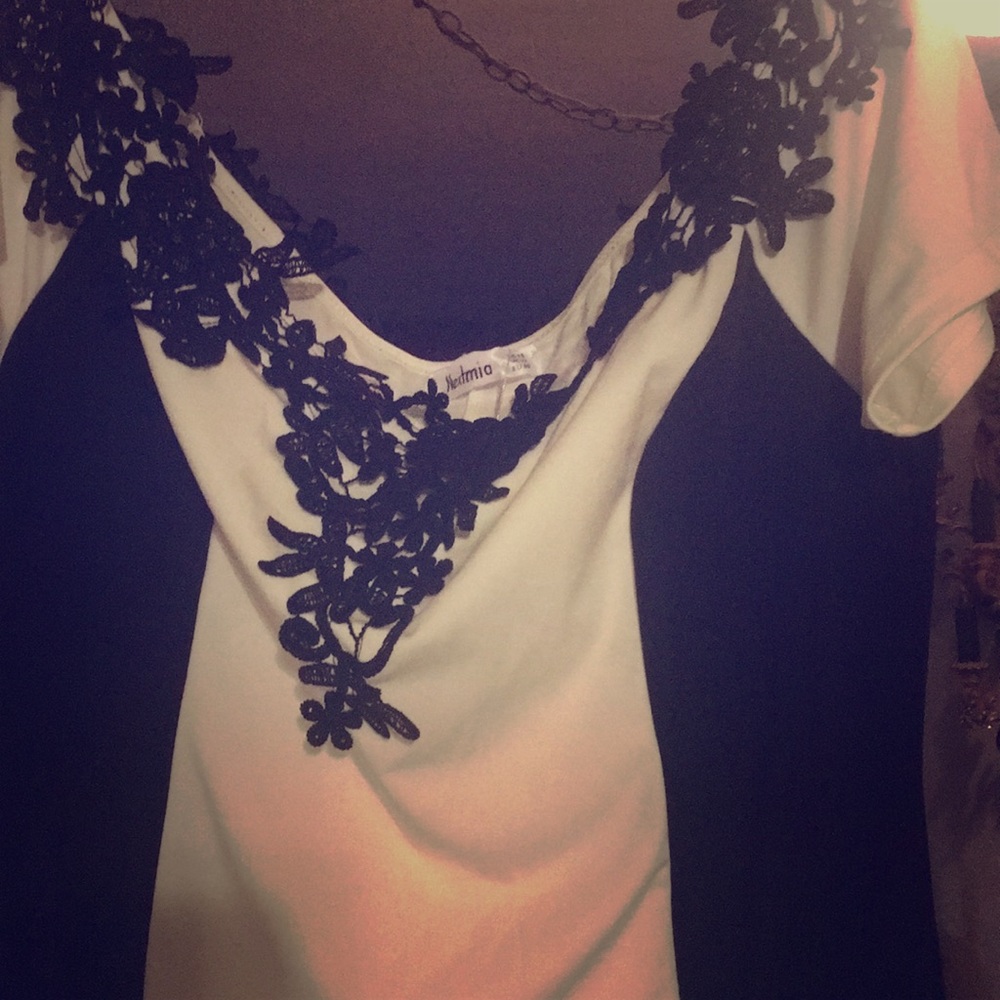 Beautiful black and white with blk Lace back dress